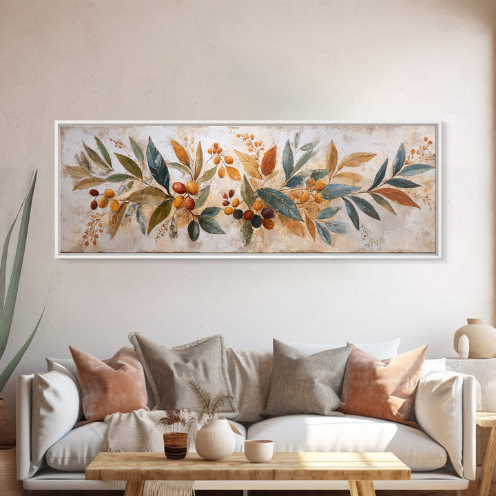 Olive Branch Wreath on Warm Plaster Canvas Print, Patio Art, Beach Art, Patio Decor, Fine Art, Outdoor, Neutral Decor, PAT-3x1-25