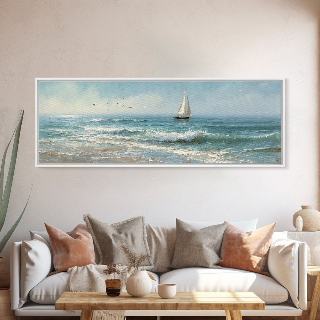 Sailboat on a Breezy Summer Horizon Canvas Print, Patio Art, Luxury Decor, Patio Decor, Fine Art, Outdoor, Wall Hanging, PAT-3x1-31