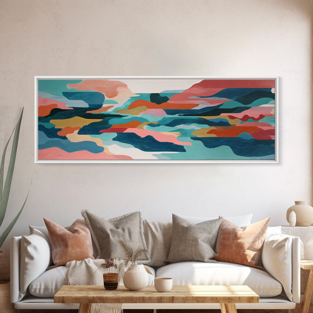 Bright Coral and Turquoise Abstract for Outdoors Canvas Print, Patio Art, Floral Art, Patio Decor, Abstract Art, Outdoor, PAT-3x1-4