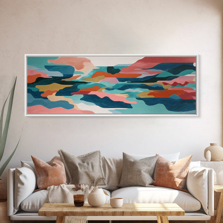 Bright Coral and Turquoise Abstract for Outdoors Canvas Print, Patio Art, Floral Art, Patio Decor, Abstract Art, Outdoor, PAT-3x1-4