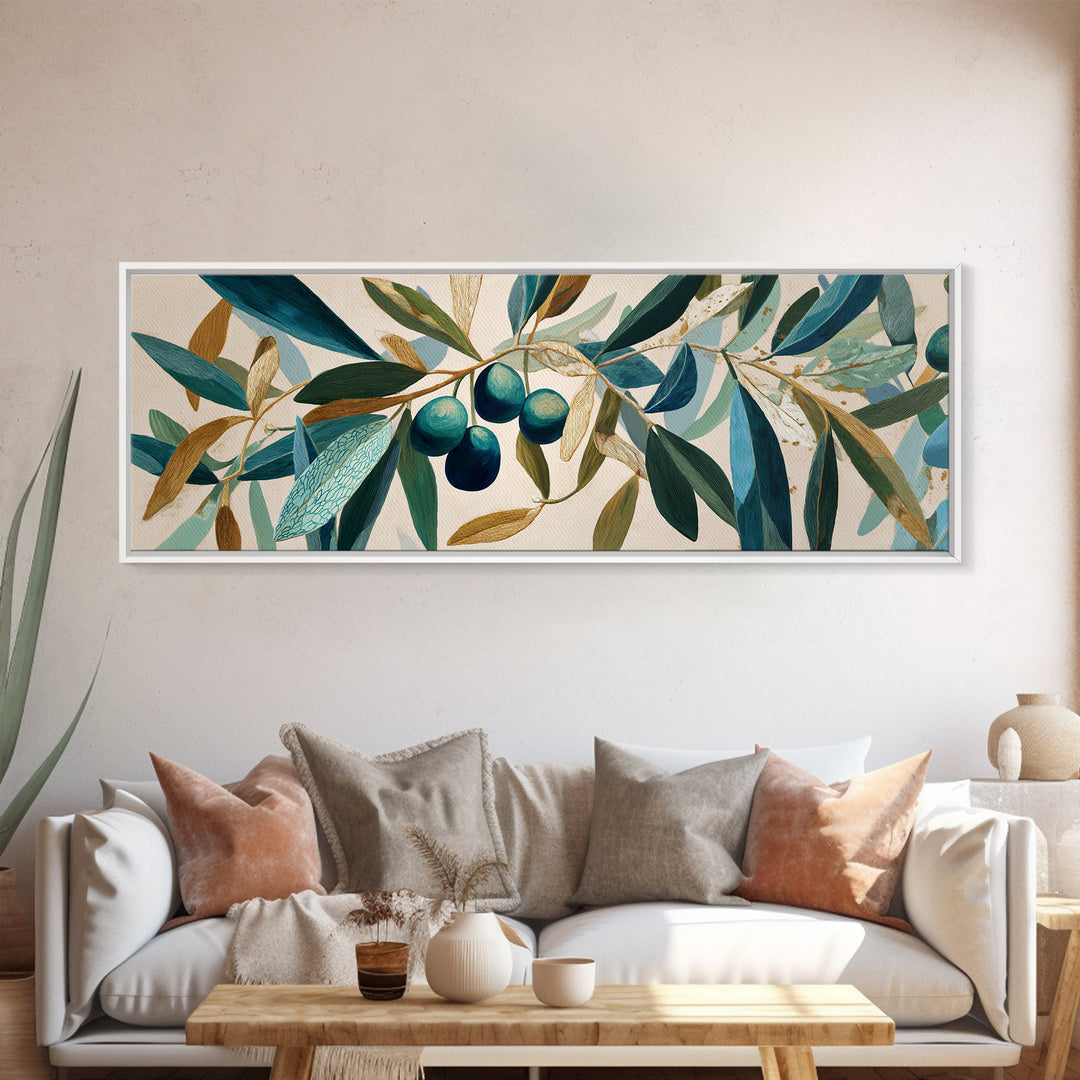 Olive Branch Wreath on Warm Plaster Framed Canvas Print, Patio Art, Yard Decor, Patio Decor, Oil Painting, Outdoor, PAT-3x1-73