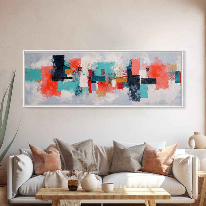 Bright Coral and Turquoise Abstract for Outdoors Canvas Print, Patio Art, Home Decor, Patio Decor, Fine Art, Outdoor, PAT-3x1-76