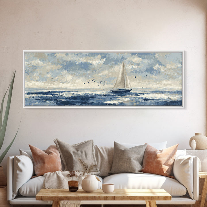 Sailboat on a Breezy Summer Horizon Framed Canvas Print, Patio Art, Yard Art, Patio Decor, Fine Art, Outdoor, Lake House Decor, PAT-3x1-79