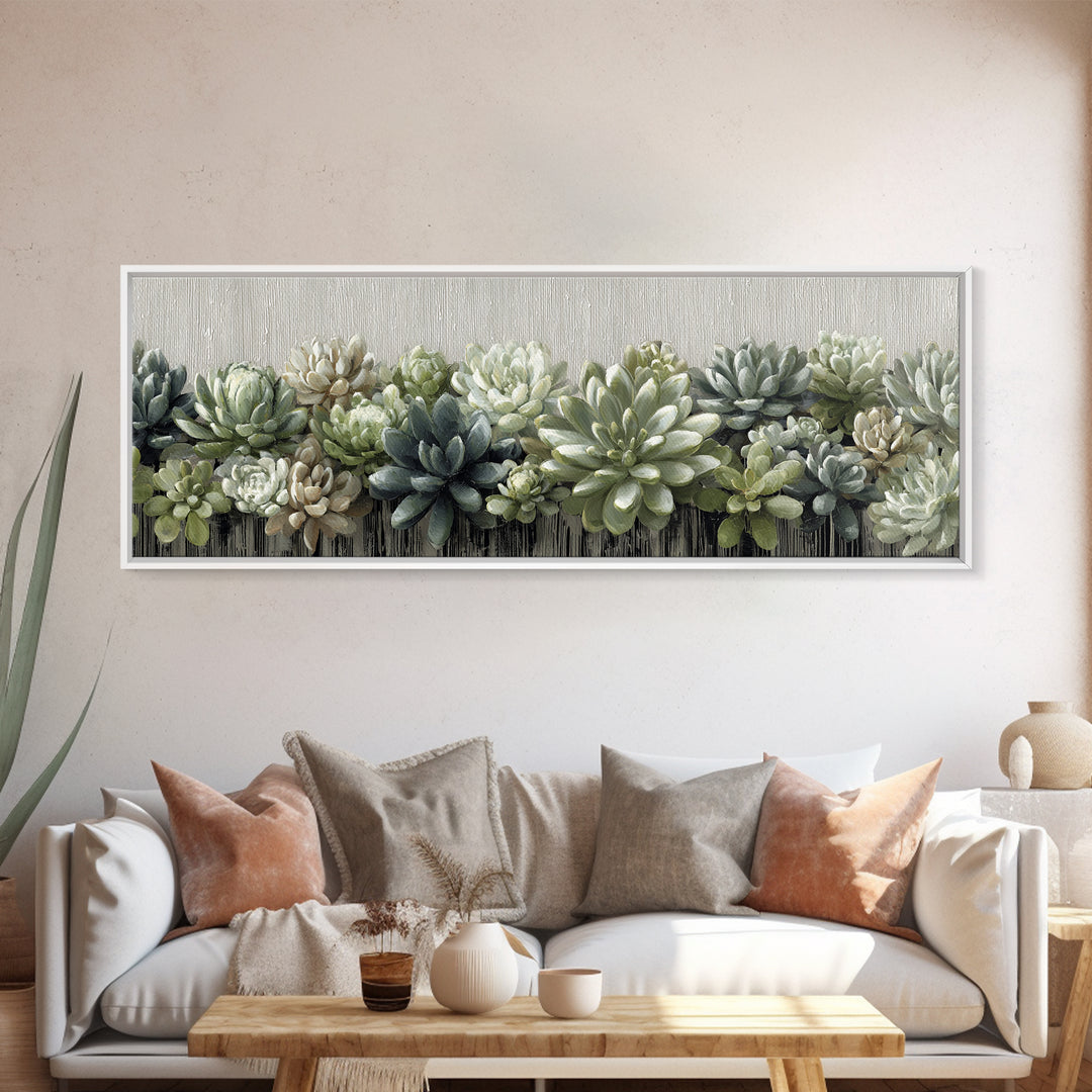 Succulent Collection in Ceramic Planters Canvas Print, Patio Art, Floral Art, Patio Decor, Oil Painting, Outdoor, PAT-3x1-85