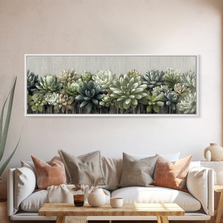 Succulent Collection in Ceramic Planters Canvas Print, Patio Art, Floral Art, Patio Decor, Oil Painting, Outdoor, PAT-3x1-85
