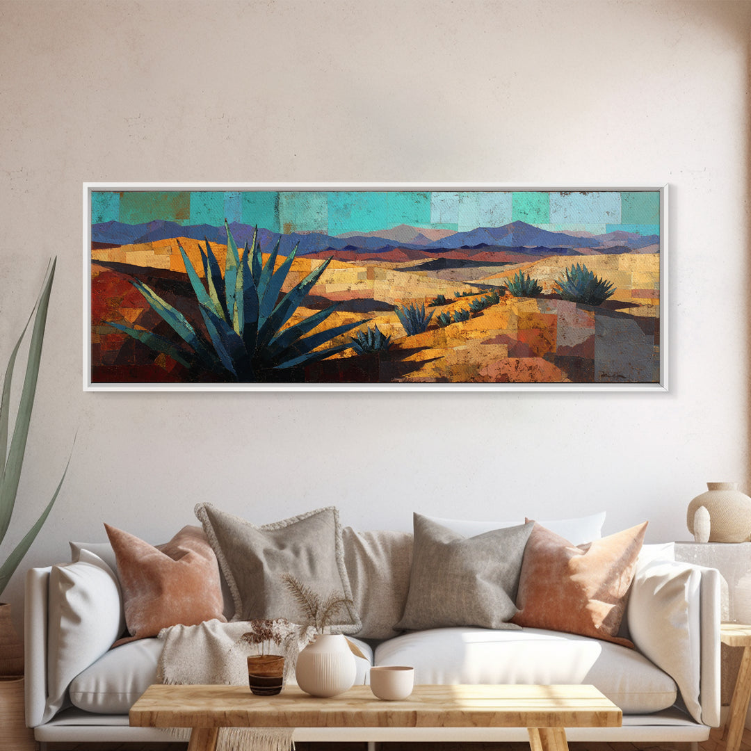 Desert Patio Agave and Bougainvillea Framed Canvas Print, Patio Art, Western Decor, Patio Decor, Fine Art, Outdoor, Floral Art, PAT-3x1-9