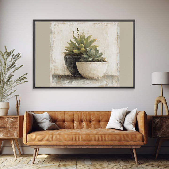 Succulent Collection in Ceramic Planters Canvas Print, Patio Art, Outdoor Wall Decor, Patio Decor, Fine Art, Outdoor, PAT-3x2-1