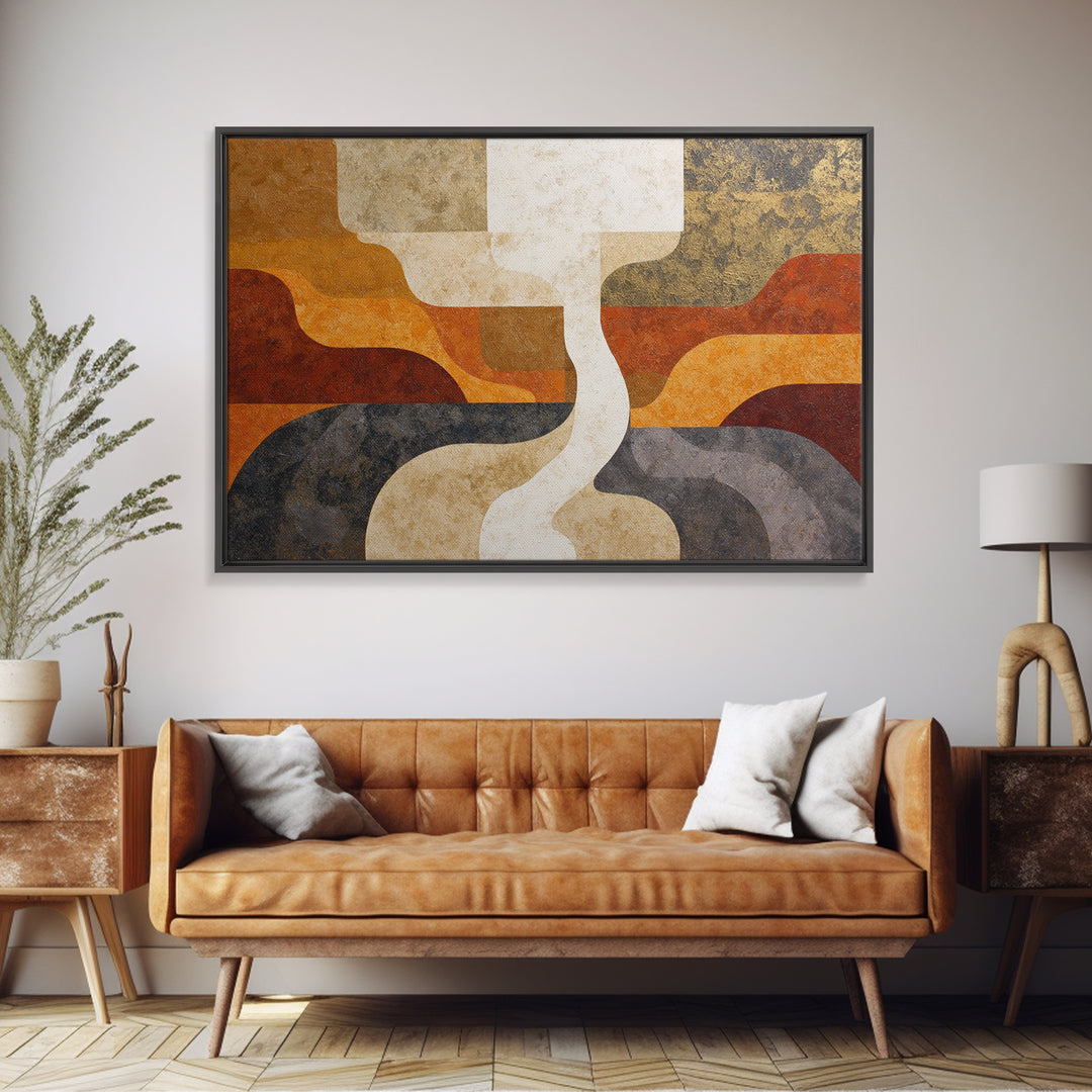 Warm Geometric Tile Pattern Framed Canvas Print, Patio Art, Fine Art Print, Patio Decor, Abstract Art, Outdoor, Wall Decor, PAT-3x2-100
