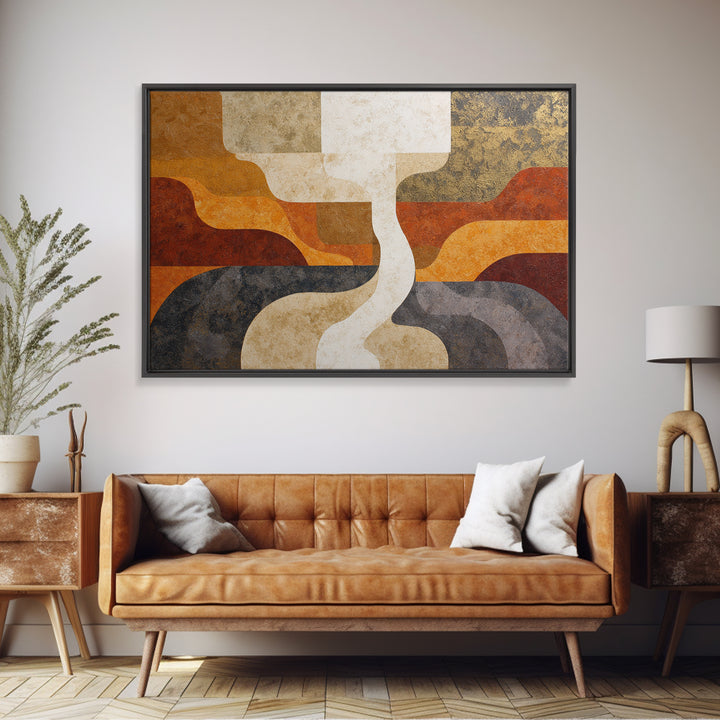 Warm Geometric Tile Pattern Framed Canvas Print, Patio Art, Fine Art Print, Patio Decor, Abstract Art, Outdoor, Wall Decor, PAT-3x2-100