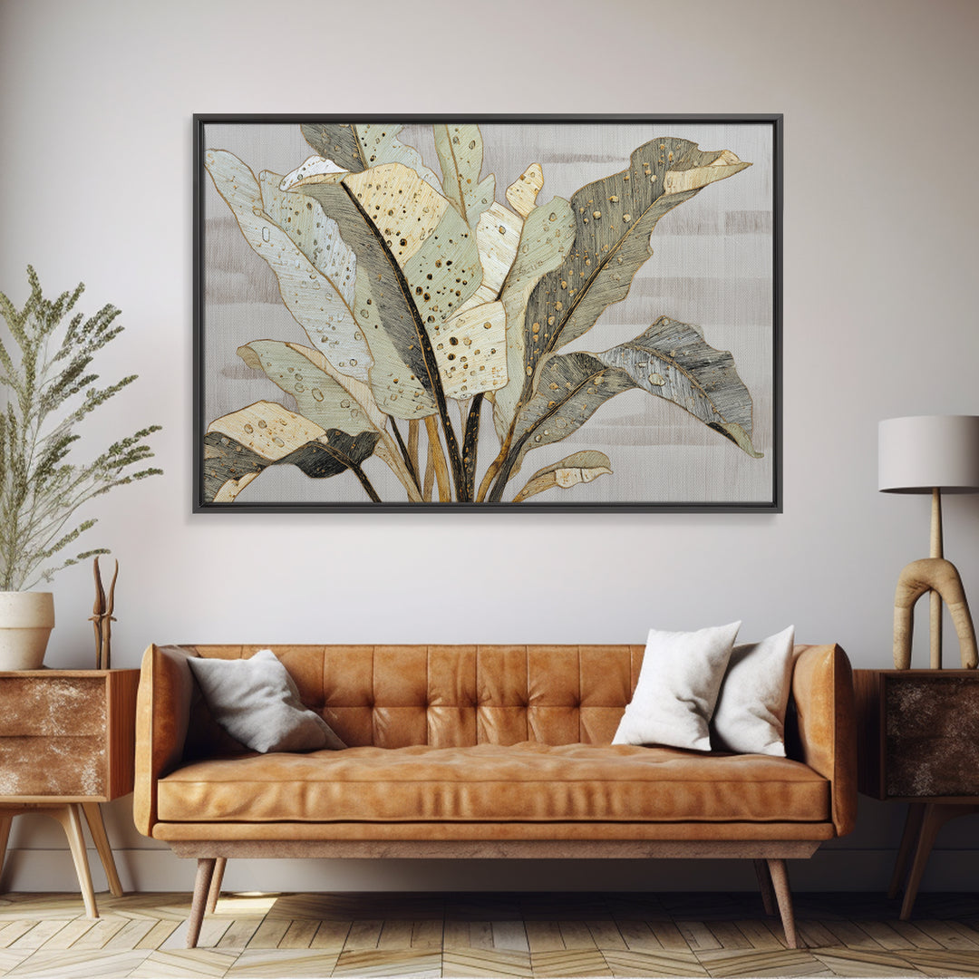 Banana Leaves with Rain Drop Details Framed Canvas Print, Patio Art, Coastal Decor, Patio Decor, Outdoor, Family Wall Art, PAT-3x2-20