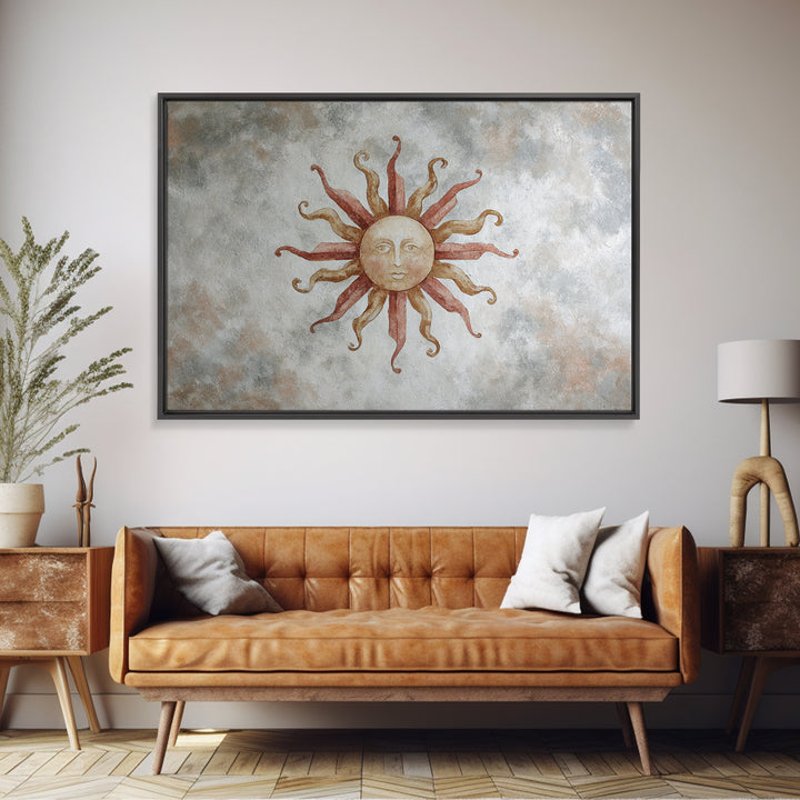 Sun Motif with Warm Terracotta Rays Canvas Print, Patio Art, Outdoor Wall Art, Patio Decor, Oil Painting, Outdoor, Porch Decor, PAT-3x2-22