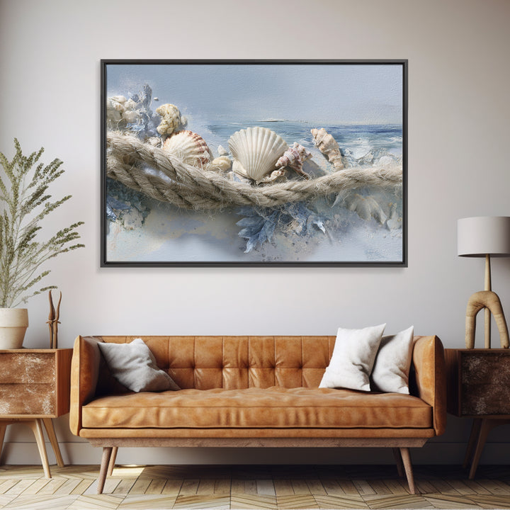 Beachy Shell and Palm Arrangement Framed Canvas Print, Patio Art, Bar Art, Patio Decor, Fine Art, Outdoor, Outdoor Art, PAT-3x2-23