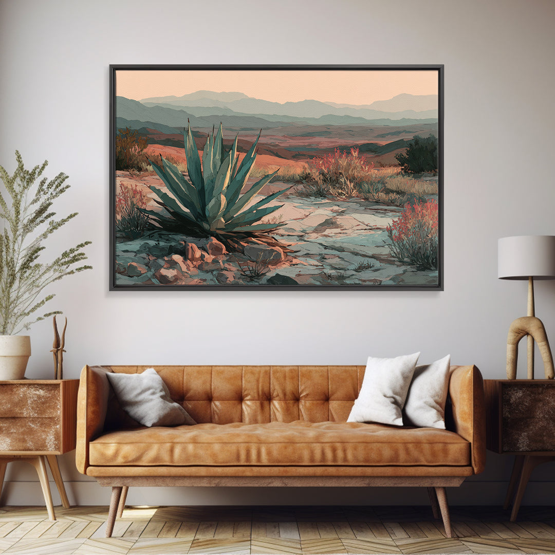 Desert Patio Agave and Bougainvillea Framed Canvas Print, Patio Art, Lake House Decor, Patio Decor, Fine Art, Outdoor, PAT-3x2-45