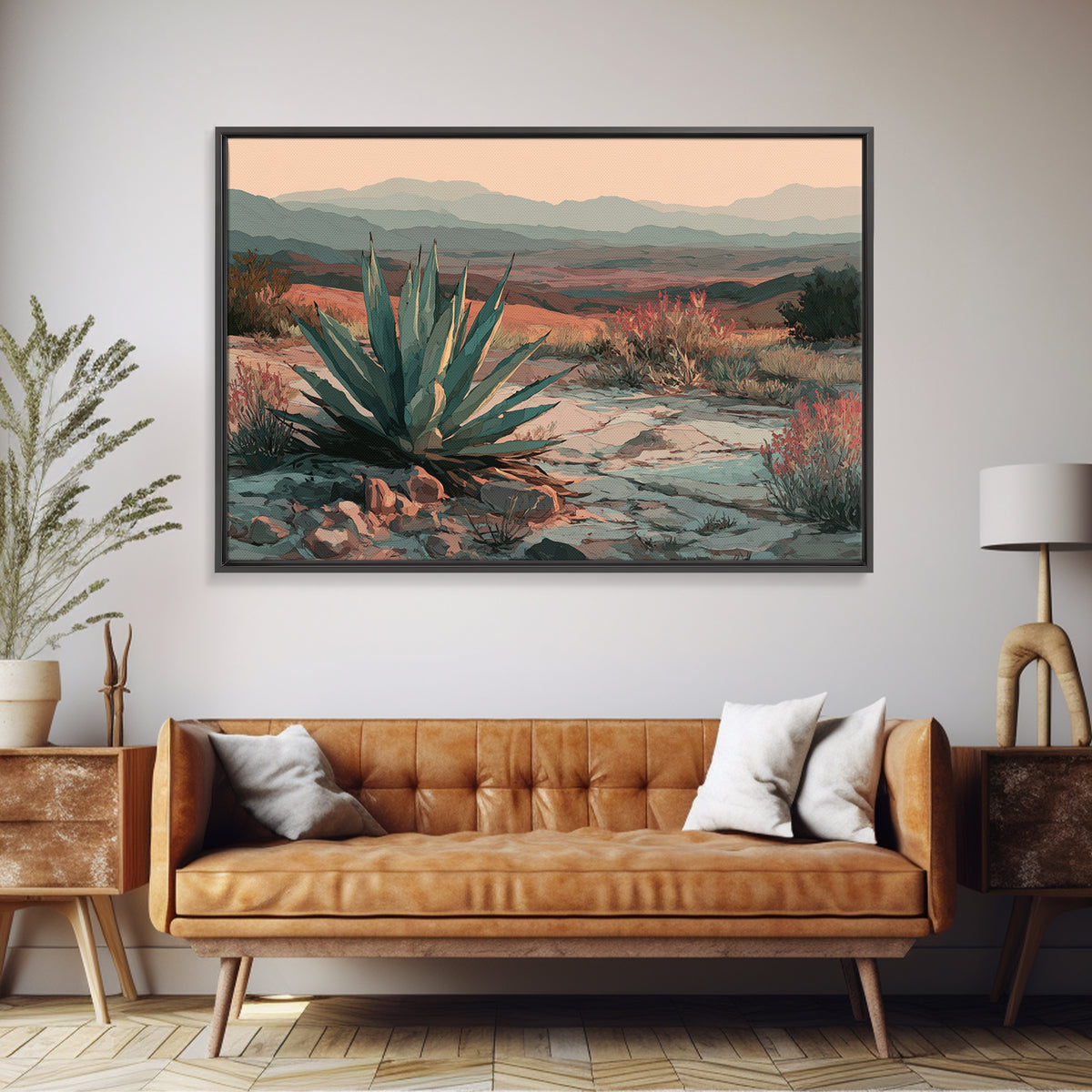Desert Patio Agave and Bougainvillea Framed Canvas Print, Patio Art, Lake House Decor, Patio Decor, Fine Art, Outdoor, PAT-3x2-45