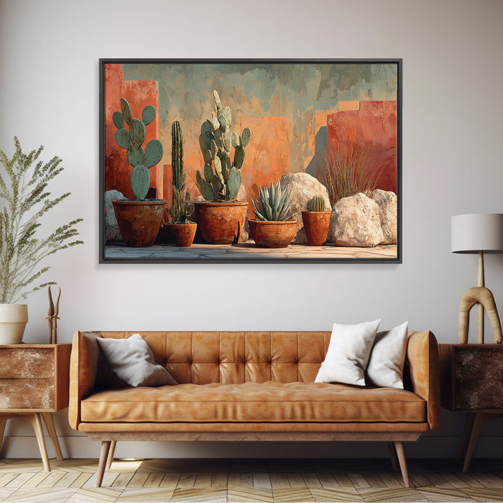 Cactus and Agave Framed Canvas Print, Patio Art, Metal Art, Patio Decor, Oil Painting, Outdoor, Patio Cushions, Yard Decor, PAT-3x2-8