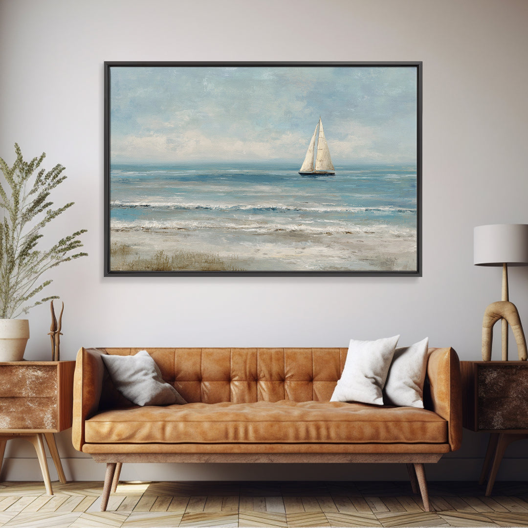 Sailboat on a Breezy Summer Horizon Framed Canvas Print, Patio Art, Wall Decor, Patio Decor, Fine Art, Outdoor, Coastal Decor, PAT-3x2-91