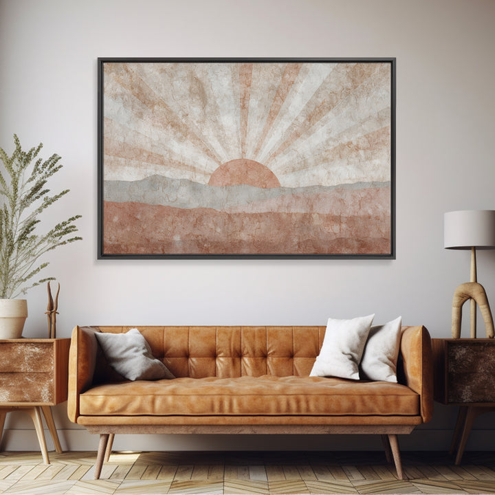 Sun Motif with Warm Terracotta Rays Canvas Print, Patio Art, Beach House Decor, Patio Decor, Abstract Art, Outdoor, PAT-3x2-94