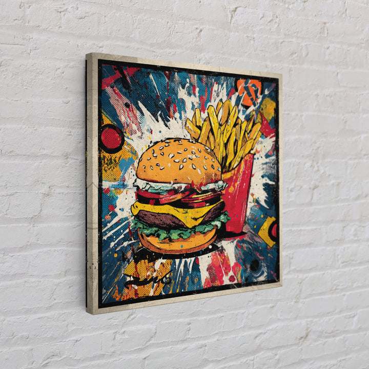 Hamburger and Fries Framed Canvas Print, Pop Art, Statement Artwork, Living Room Decor, Abstract Art, Pop, Wall Decor, POP-1x1-33