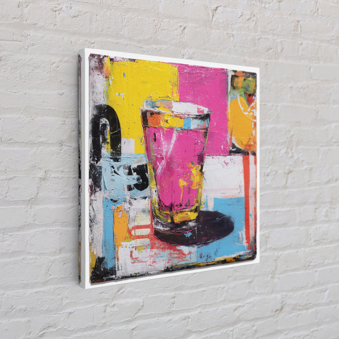 Milkshake Glass with Retro Diner Palette Framed Canvas Print, Pop Art, Art Print, Living Room Decor, Pop, Custom Portrait, POP-1x1-40