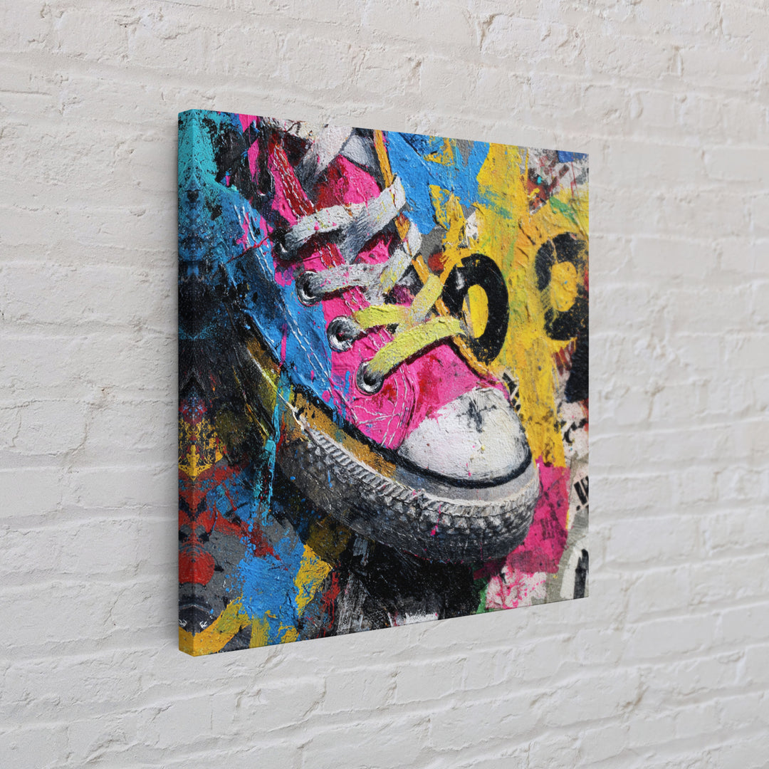 Sneaker Closeup in Bright Pop Colors Framed Canvas Print, Pop Art, Mexican Art, Living Room Decor, Oil Painting, Pop, POP-1x1-43