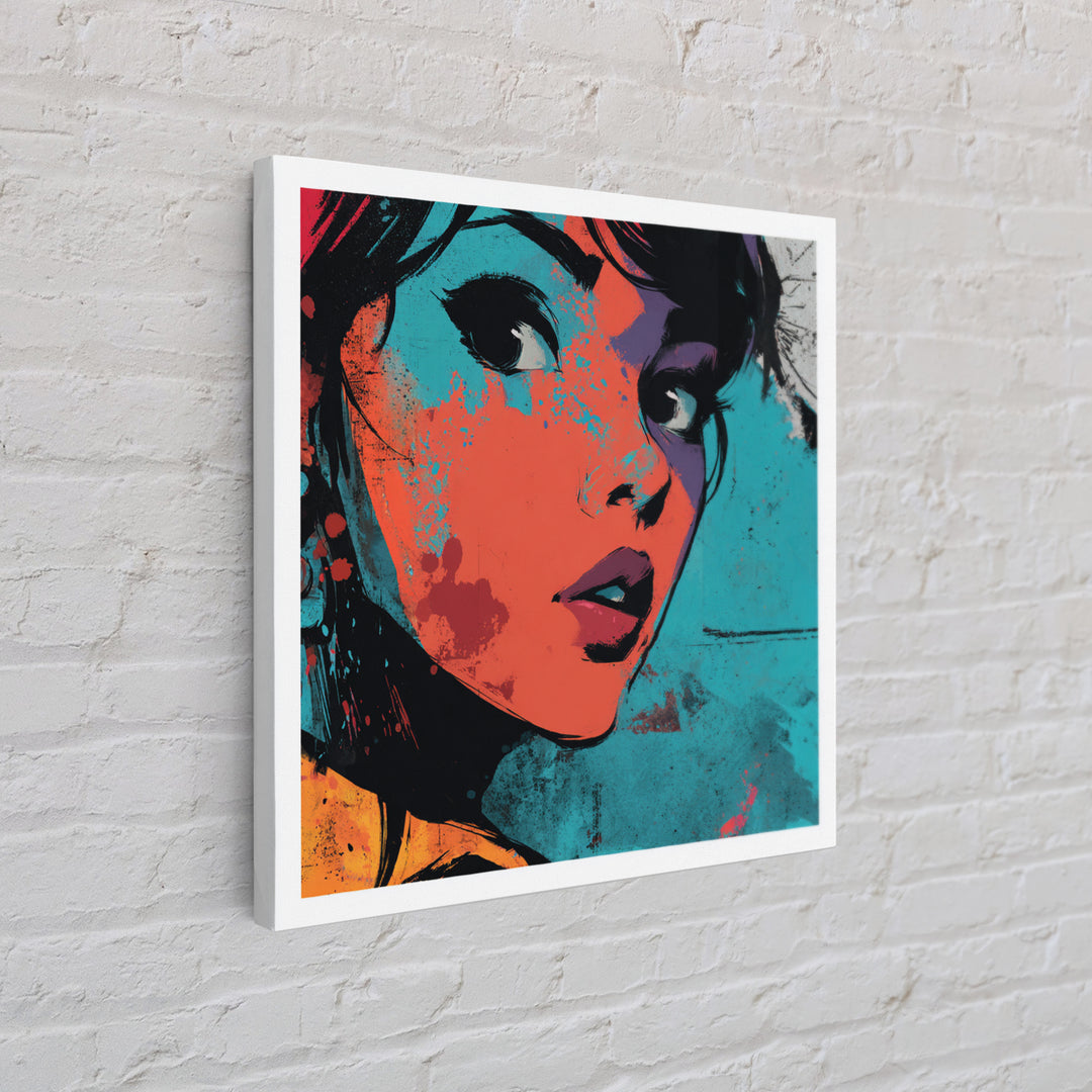 Neon Portrait with Thick Black Outlines Canvas Print, Pop Art, Dark Art, Living Room Decor, Oil Painting, Pop, POP-1x1-76
