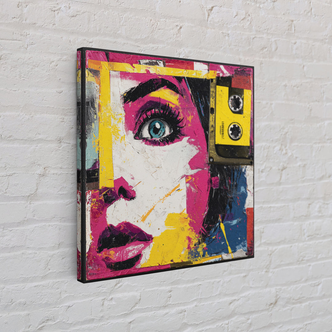 Colorful Cassette Tape Graphic Framed Canvas Print, Pop Art, Football Wall Art, Living Room Decor, Abstract Art, Pop, POP-1x1-84