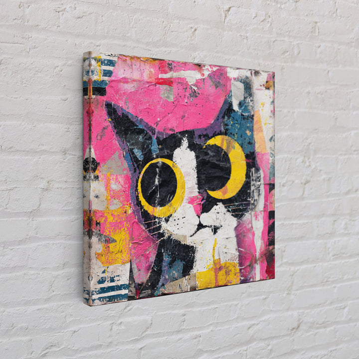 Comic Cat with Oversized Eyes Canvas Print, Pop Art, 3d Art, Living Room Decor, Fine Art, Pop, Textured Painting, POP-1x1-90