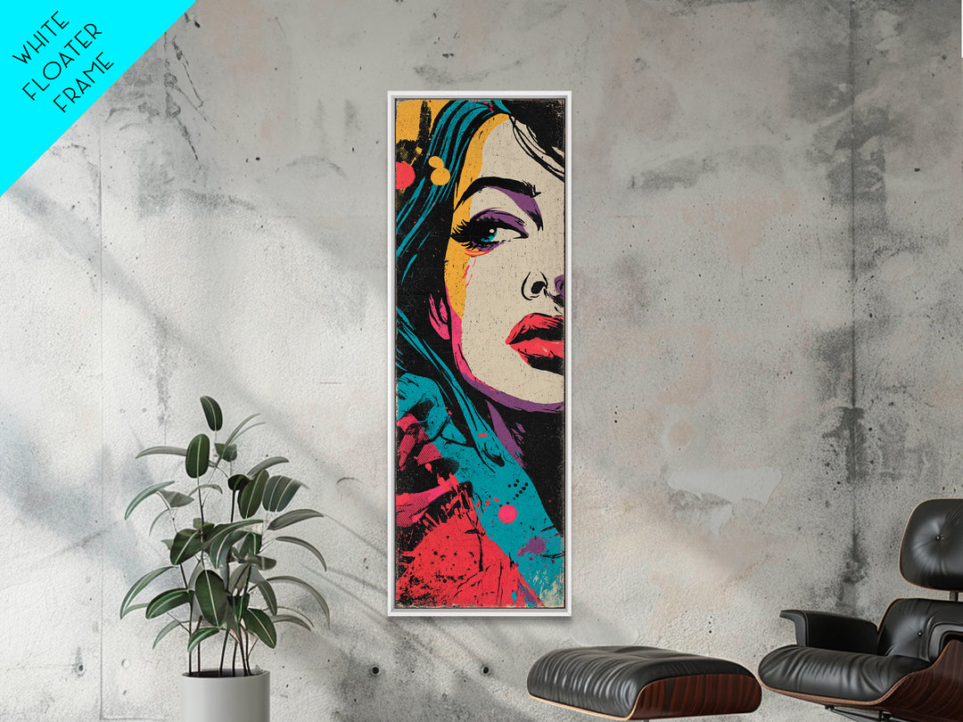 Neon Portrait with Thick Black Outlines Framed Canvas Print, Pop Art, Original Painting, Living Room Decor, Fine Art, Pop, POP-1x3-64