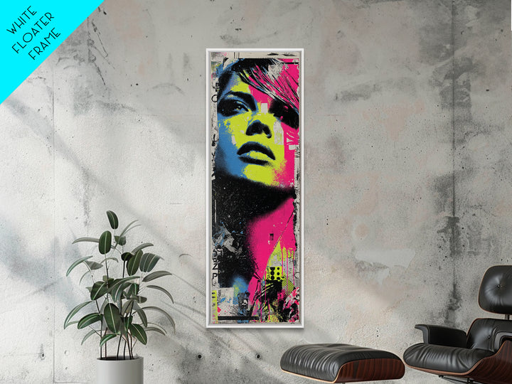 Neon Portrait with Thick Black Outlines Canvas Print, Pop Art, Bedroom Decor, Living Room Decor, Oil Painting, Pop, 3d Art, POP-1x3-88