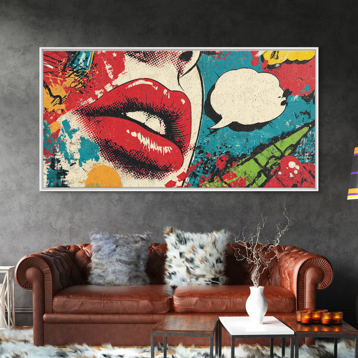 Bold Comic Lips Canvas Print, Pop Art, Wall Art, Living Room Decor, Oil Painting, Pop, Original Art, Canvas Wall Art, POP-2x1-21