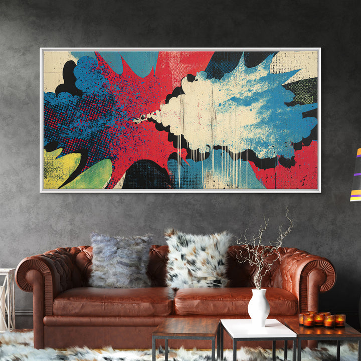 Exploding Starburst Shapes Without Text Framed Canvas Print, Pop Art, Luxury Decor, Living Room Decor, Fine Art, Pop, POP-2x1-30