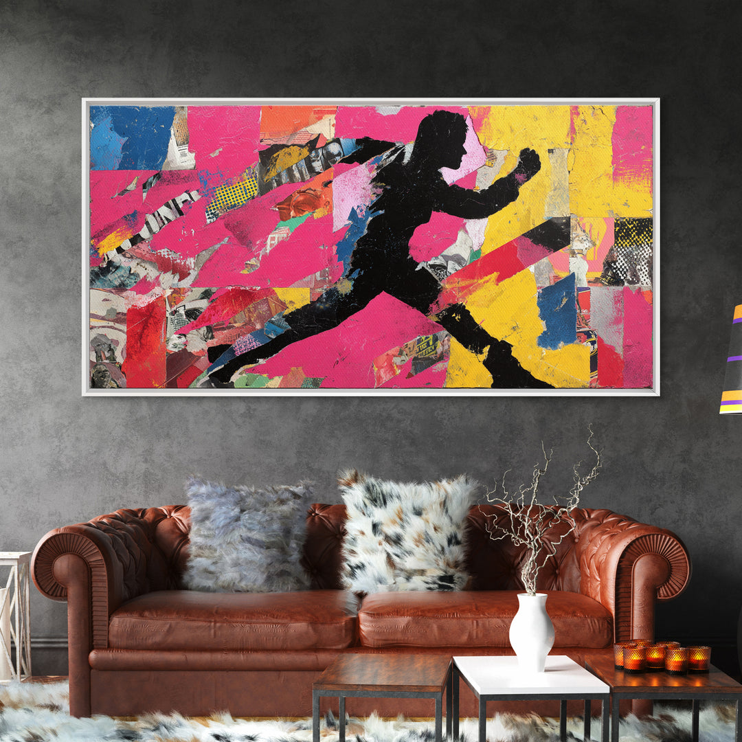Superhero Silhouette in Dynamic Color Fields Framed Canvas Print, Pop Art, Modern Art, Living Room Decor, Abstract Art, Pop, POP-2x1-59