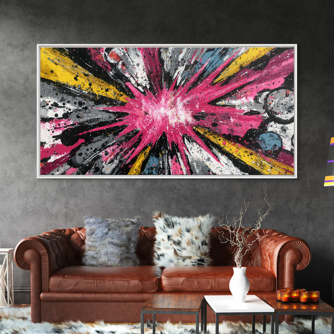 Exploding Starburst Shapes Without Text Framed Canvas Print, Pop Art, Luxury Decor, Living Room Decor, Fine Art, Pop, POP-2x1-6