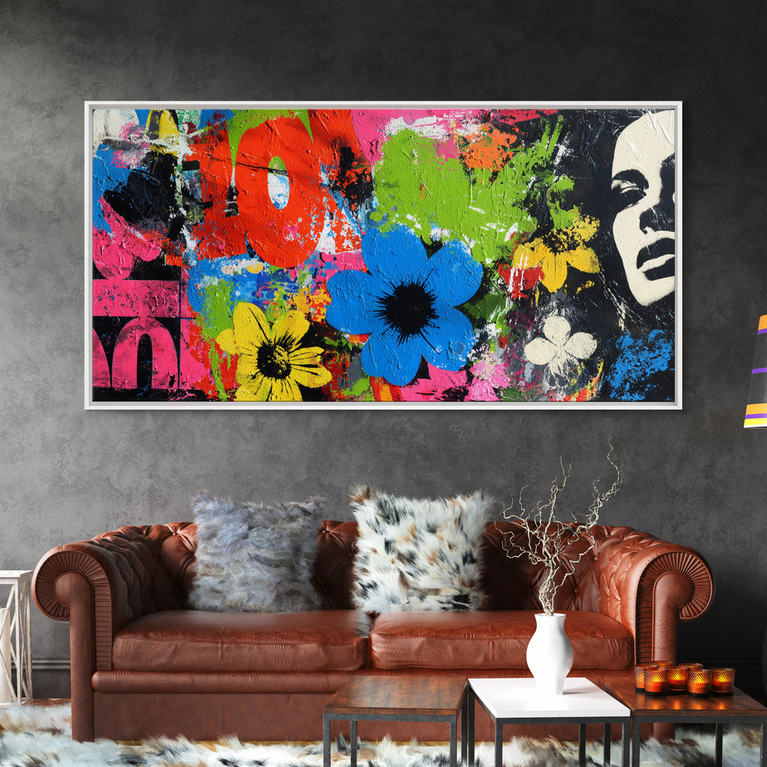 Bold Flower Power Composition Canvas Print, Pop Art, Wall Decor, Living Room Decor, Fine Art, Pop, Portrait, Apartment Decor, POP-2x1-61