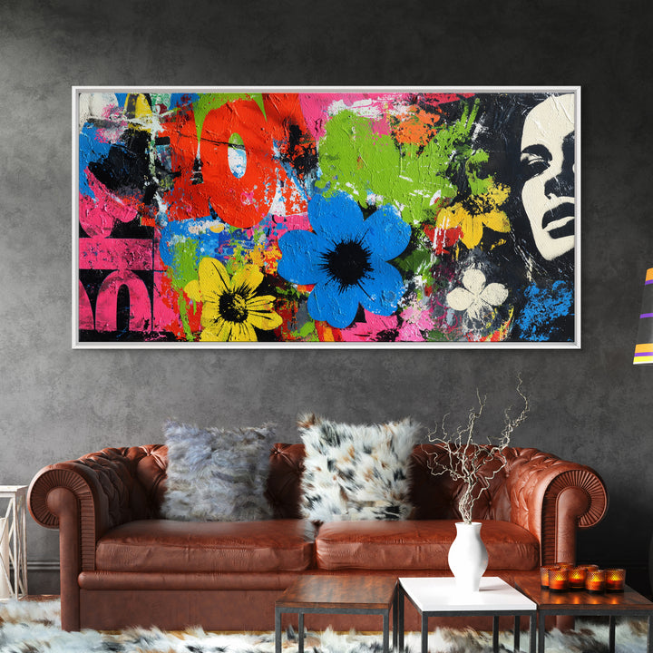 Bold Flower Power Composition Canvas Print, Pop Art, Wall Decor, Living Room Decor, Fine Art, Pop, Portrait, Apartment Decor, POP-2x1-61