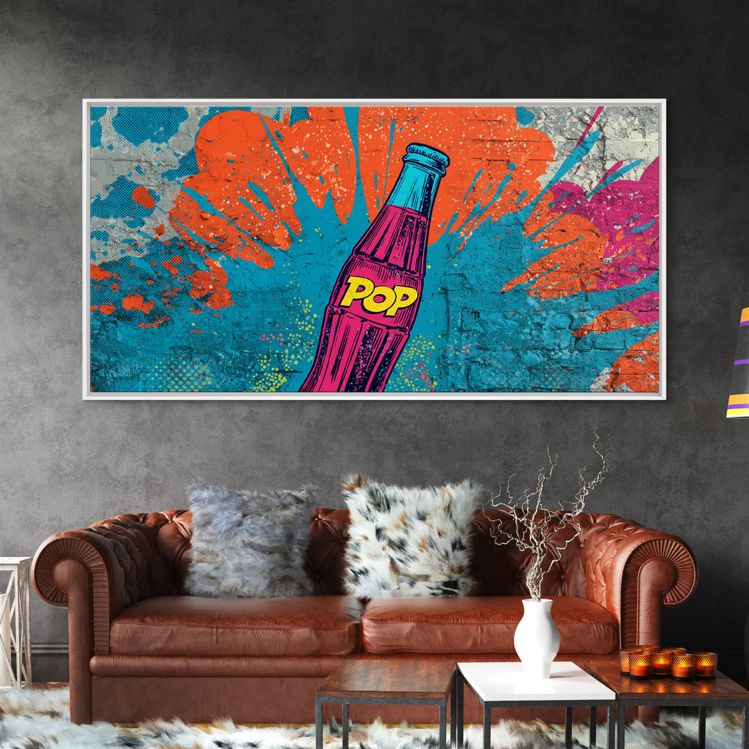 Retro Soda Bottle Framed Canvas Print, Pop Art, Graffiti Art, Living Room Decor, Fine Art, Pop, Minimalist Decor, POP-2x1-95
