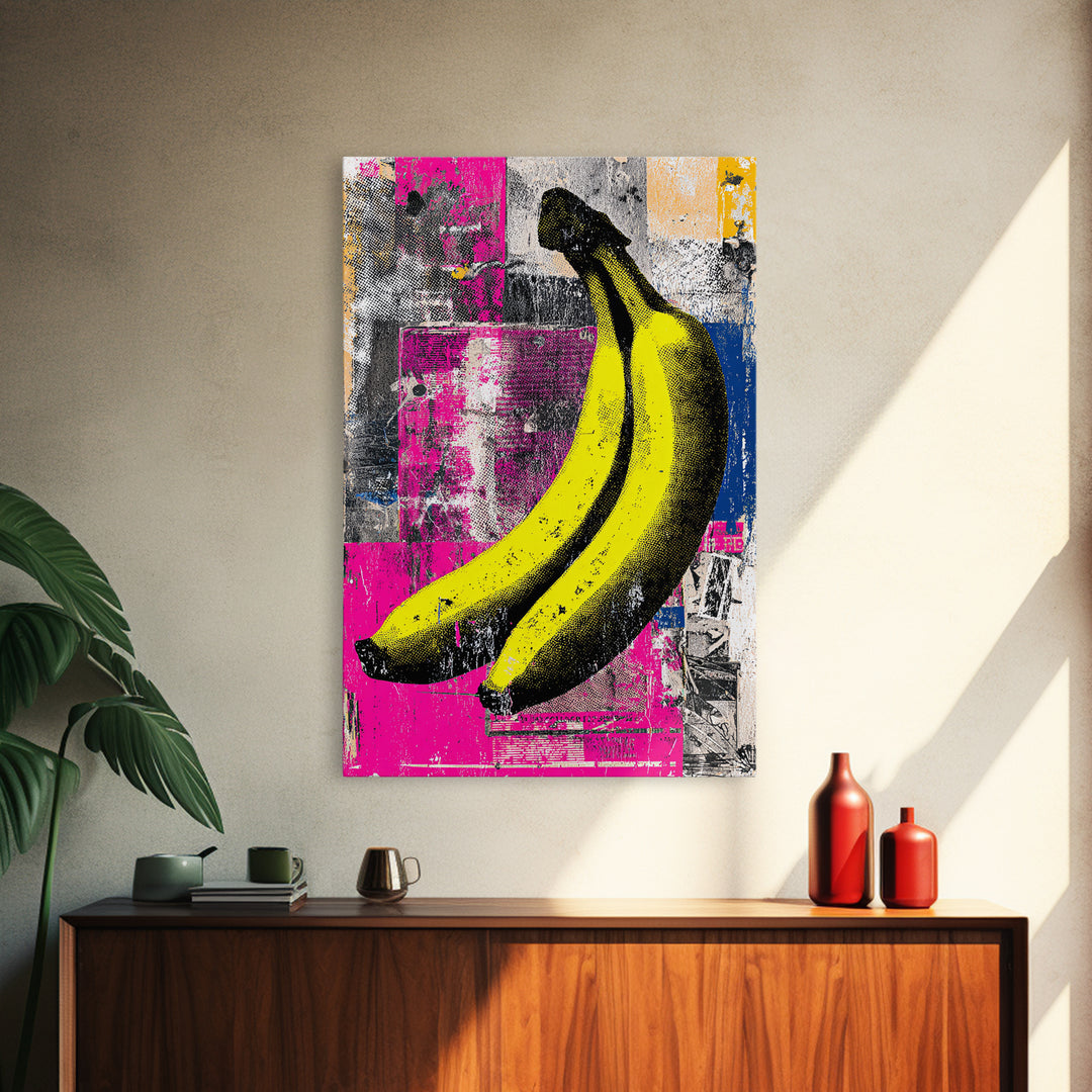 Bright Banana Still Life Canvas Print, Pop Art, Luxury Decor, Living Room Decor, Fine Art, Pop, Custom Portrait, Pet Portrait, POP-2x3-10