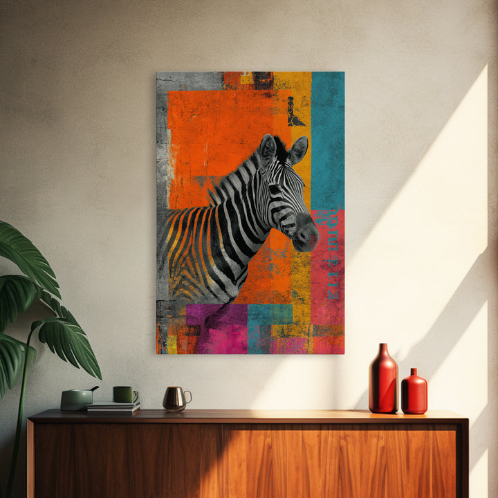 Zebra in Rainbow Pop Pattern Canvas Print, Pop Art, Painting, Living Room Decor, Fine Art, Pop, Apartment Decor, Dopamine Decor, POP-2x3-45