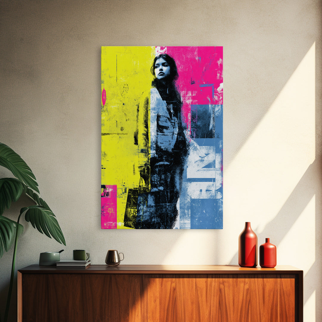 Shopping Bag Fashion Graphic Without Brands Framed Canvas Print, Pop Art, Neutral Decor, Living Room Decor, Abstract Art, Pop, POP-2x3-56