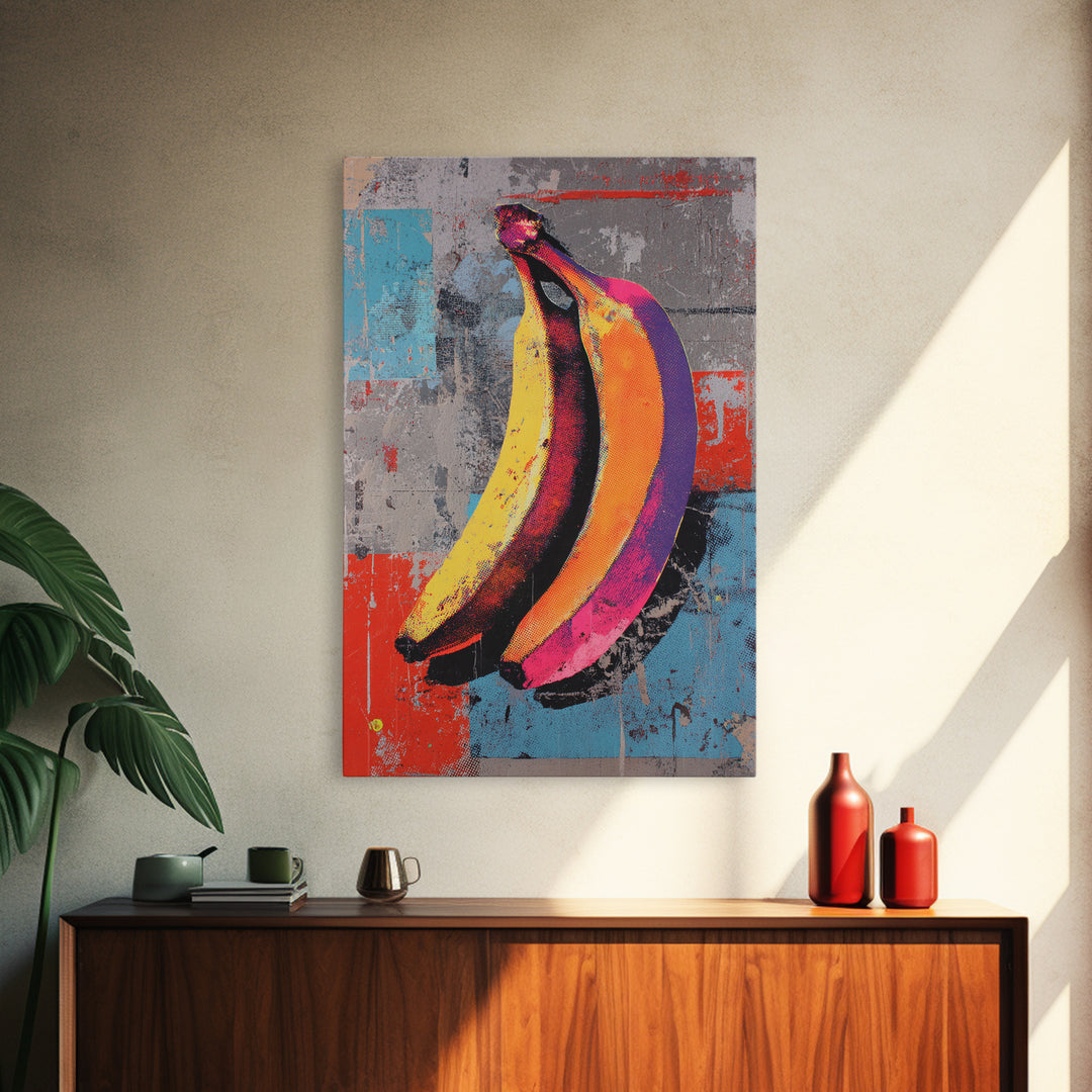 Bright Banana Still Life Canvas Print, Pop Art, Painting, Living Room Decor, Fine Art, Pop, Apartment Decor, Dopamine Decor, POP-2x3-58