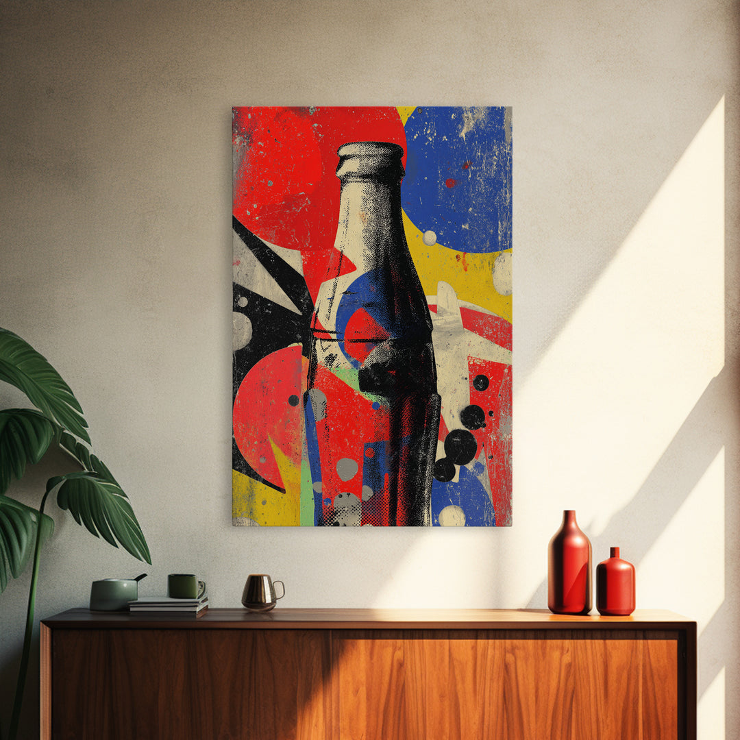 Retro Soda Bottle Framed Canvas Print, Pop Art, Art, Living Room Decor, Abstract Art, Pop, Bedroom Decor, Portrait, POP-2x3-59