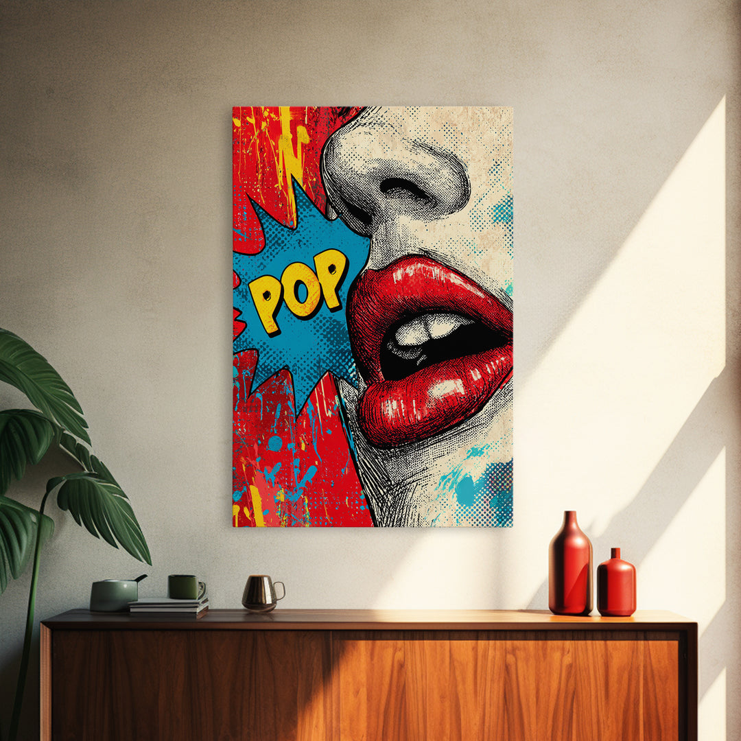 Bold Comic Lips Canvas Print, Pop Art, Canvas Wall Art, Living Room Decor, Oil Painting, Pop, Football Wall Art, Party Decor, POP-2x3-81