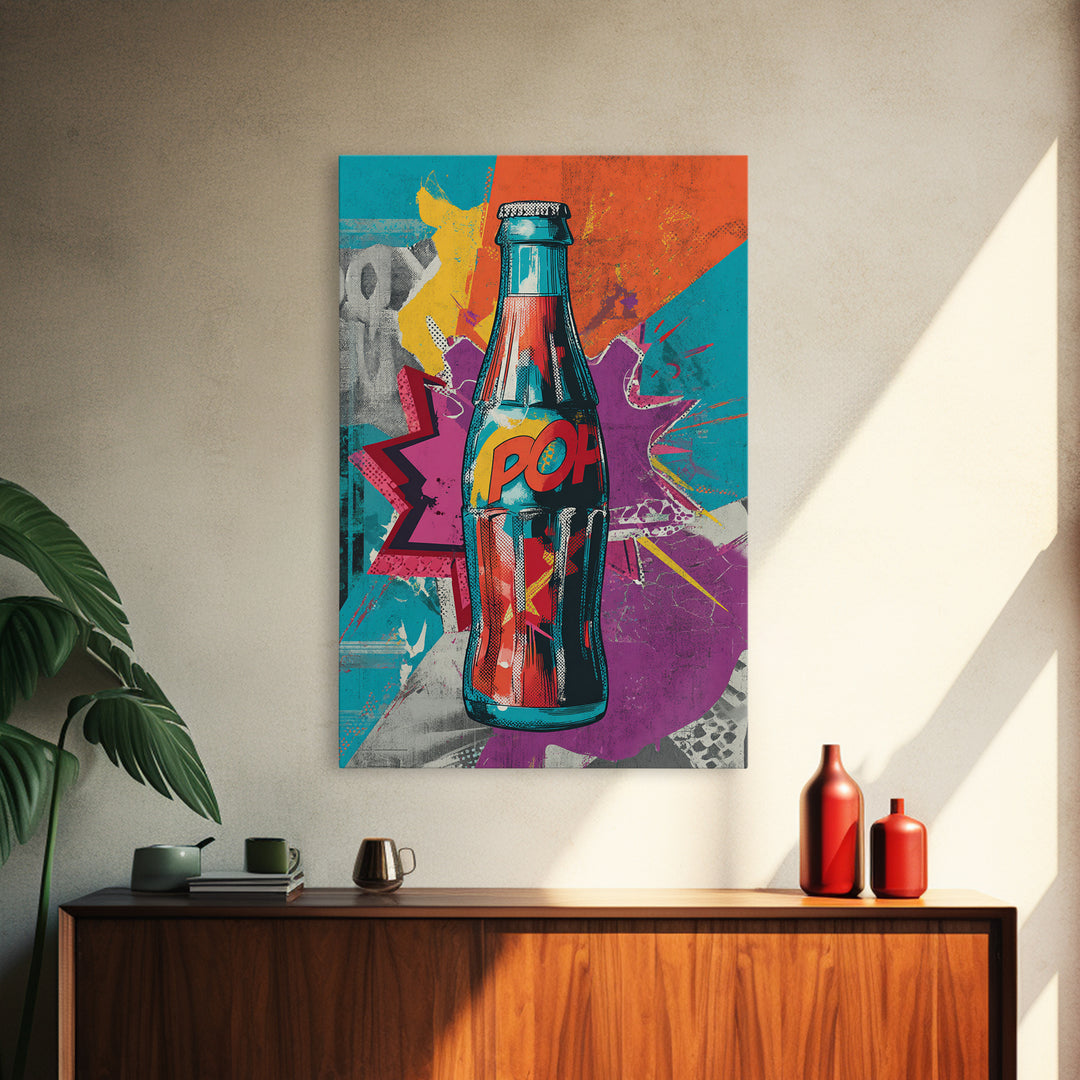 Retro Soda Bottle Framed Canvas Print, Pop Art, Abstract Art, Living Room Decor, Pop, Party Decor, 3d Art, Graffiti Art, POP-2x3-83