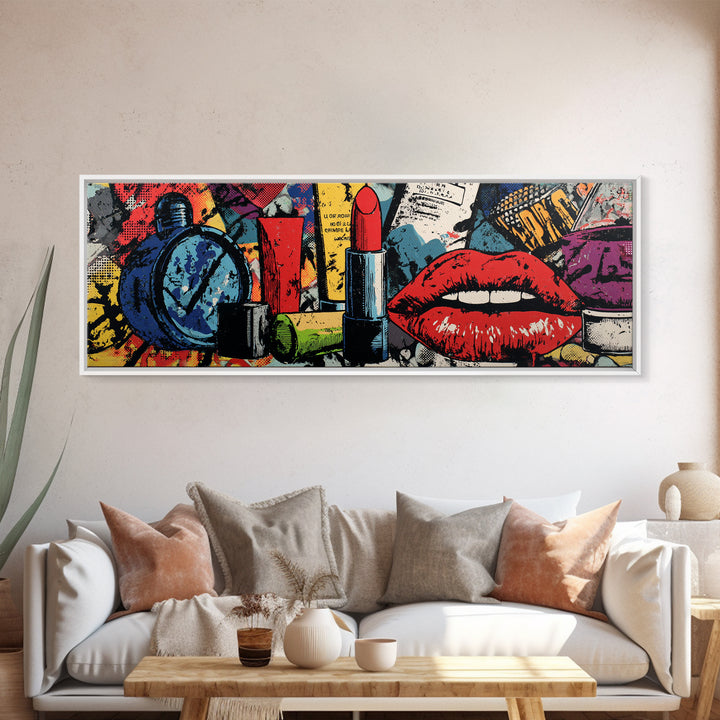 Lipstick and Perfume Fashion Still Life Canvas Print, Pop Art, Eclectic Home Decor, Living Room Decor, Fine Art, Pop, POP-3x1-36