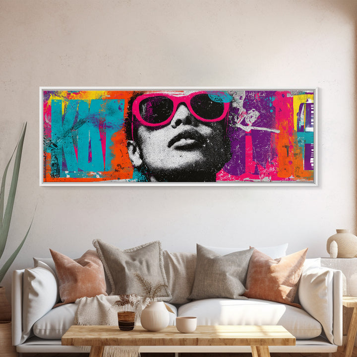 Glamorous Sunglasses Face Canvas Print, Pop Art, Art Print, Living Room Decor, Fine Art, Pop, Custom Portrait, Pet Portrait, POP-3x1-48
