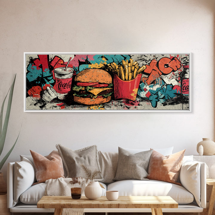 Hamburger and Fries Canvas Print, Pop Art, Mexican Art, Living Room Decor, Abstract Art, Pop, Neutral Decor, Modern Decor, POP-3x1-49
