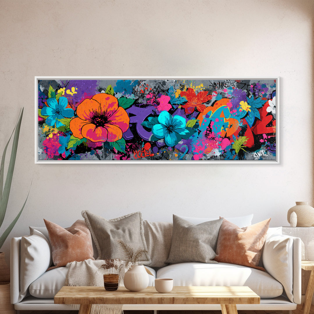 Bold Flower Power Composition Framed Canvas Print, Pop Art, Food Art, Living Room Decor, Watercolor Art, Pop, Fine Art Print, POP-3x1-57