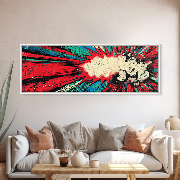 Exploding Starburst Shapes Without Text Framed Canvas Print, Pop Art, Portrait, Living Room Decor, Fine Art, Pop, Graffiti Art, POP-3x1-74
