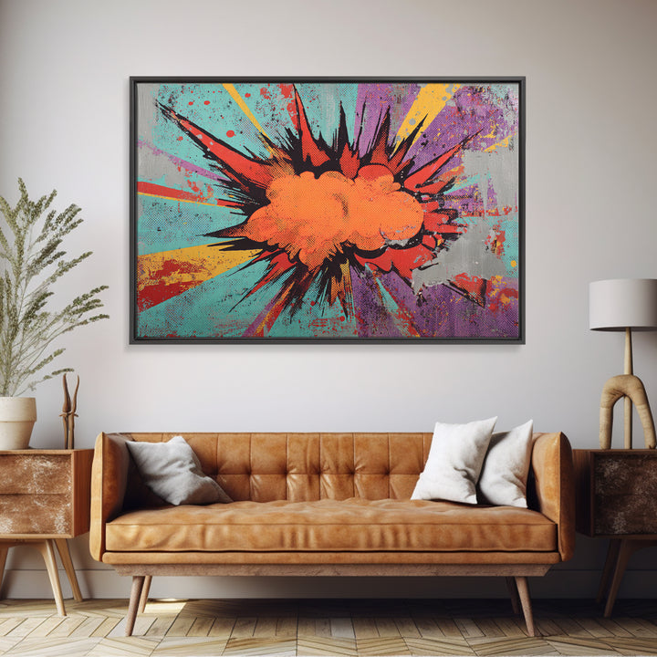 Exploding Starburst Shapes Without Text Framed Canvas Print, Pop Art, Custom Portrait, Living Room Decor, Fine Art, Pop, POP-3x2-14