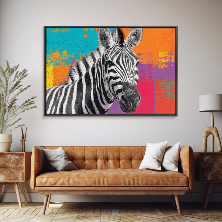 Zebra in Rainbow Pop Pattern Canvas Print, Pop Art, Portrait, Living Room Decor, Pop, Graffiti Art, Eclectic Home Decor, POP-3x2-17